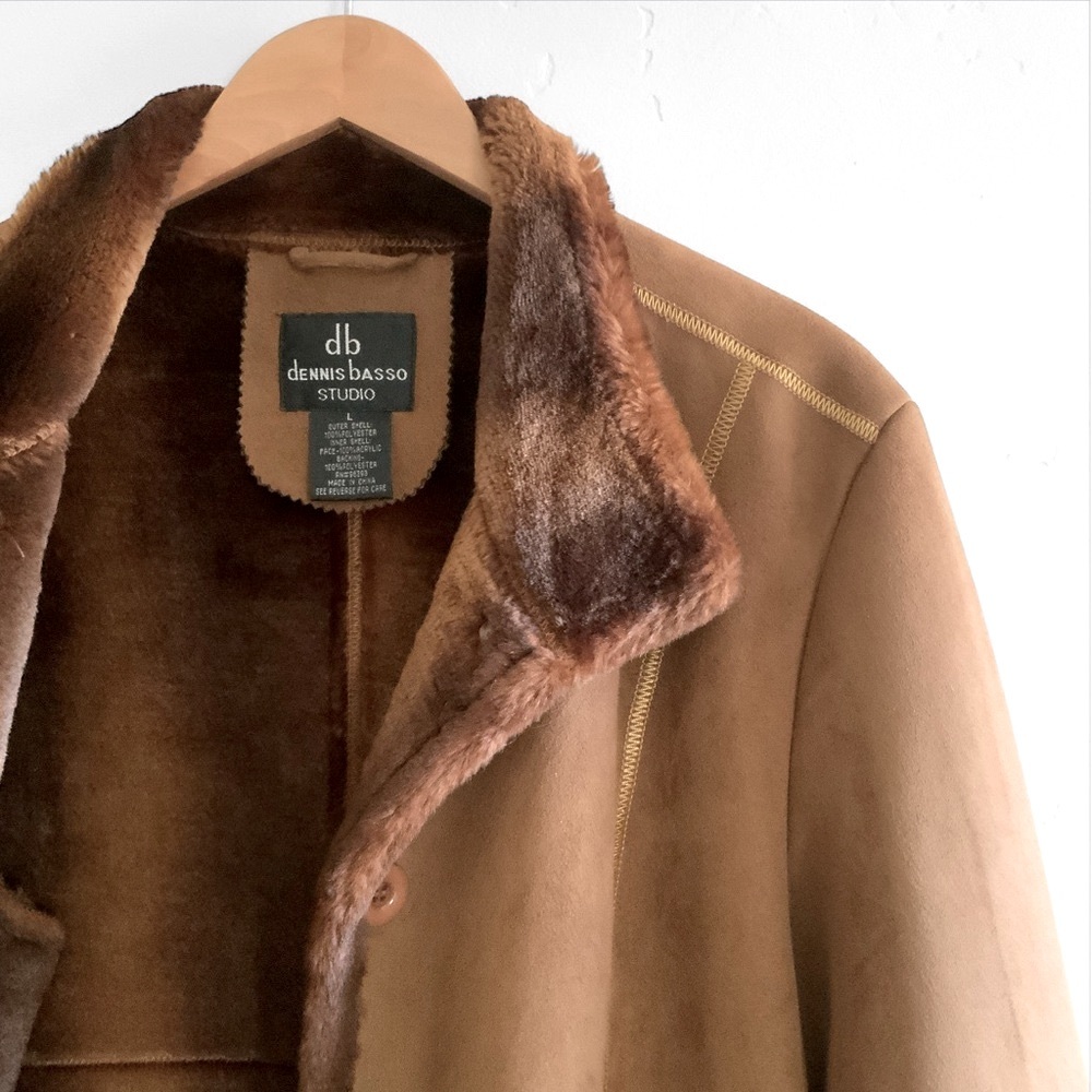 Dennis Basso VTG Faux Suede / Fur Mid-Length Brown Coat Jacket Womens Size Large - Picture 10 of 16